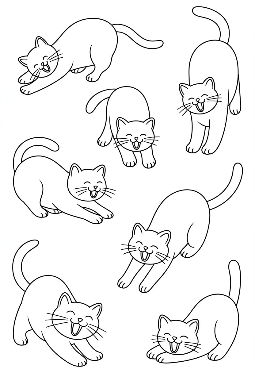 Printable Cute Cat Coloring Pages 20 Best Designs for All Ages 40 Several cats stretching and yawning in different relaxed poses.